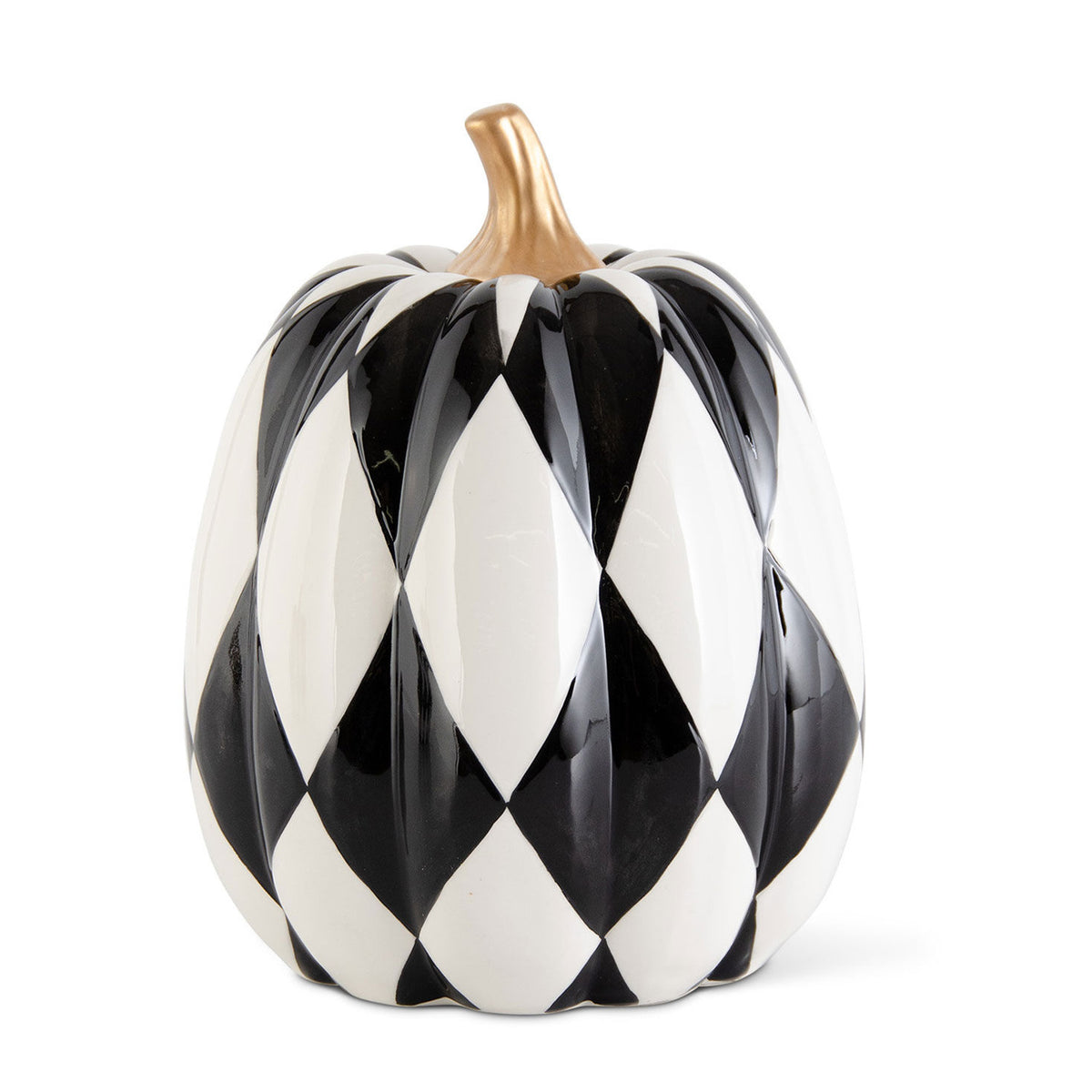 K&K Interiors Black and White Harlequin Ceramic Pumpkin Decoration, 10"