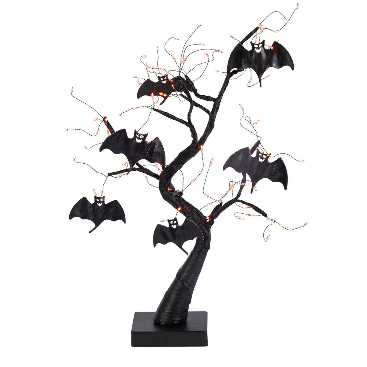 2 ft Battery-Operated Black Willow Halloween Tree with Bats