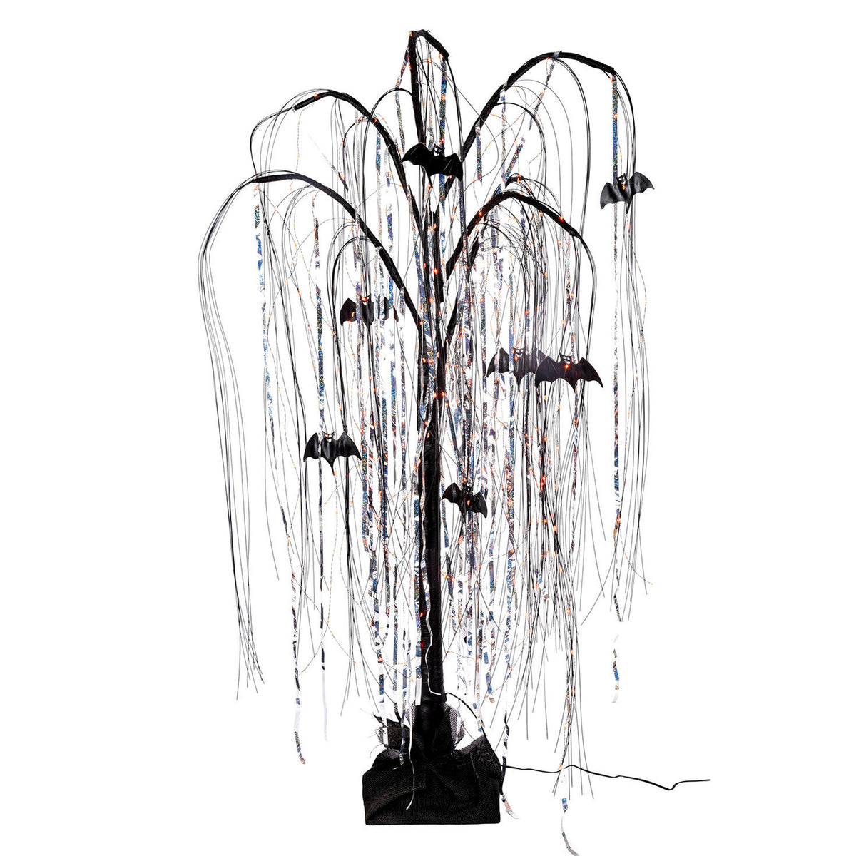 4 ft Electric Black Willow Halloween Tree with Bats and Orange Micro LEDs